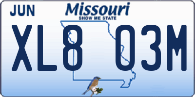 MO license plate XL8O3M