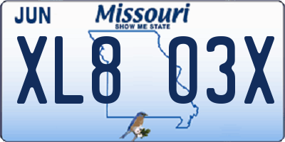 MO license plate XL8O3X