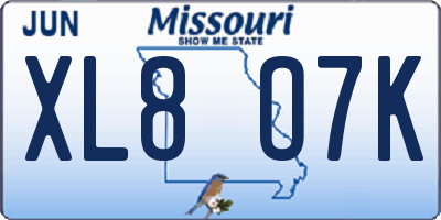 MO license plate XL8O7K