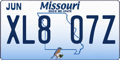 MO license plate XL8O7Z
