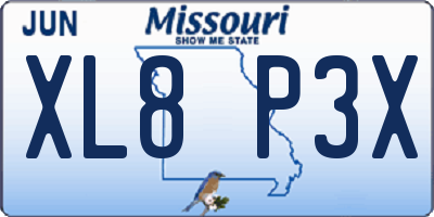 MO license plate XL8P3X