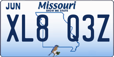 MO license plate XL8Q3Z