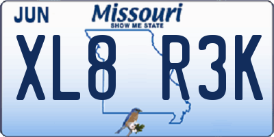MO license plate XL8R3K