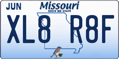 MO license plate XL8R8F