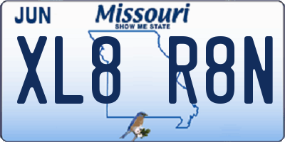 MO license plate XL8R8N