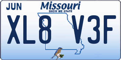 MO license plate XL8V3F