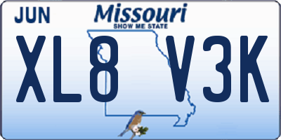 MO license plate XL8V3K
