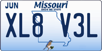 MO license plate XL8V3L