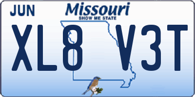 MO license plate XL8V3T