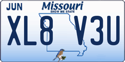 MO license plate XL8V3U