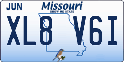 MO license plate XL8V6I