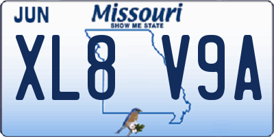 MO license plate XL8V9A
