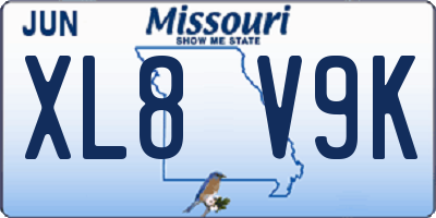 MO license plate XL8V9K