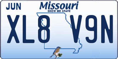 MO license plate XL8V9N