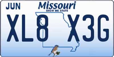 MO license plate XL8X3G