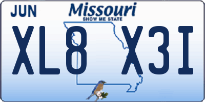 MO license plate XL8X3I
