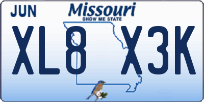 MO license plate XL8X3K