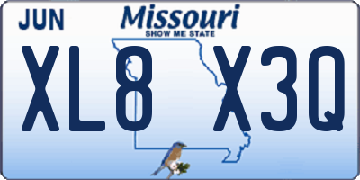 MO license plate XL8X3Q