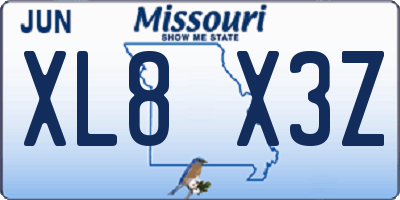 MO license plate XL8X3Z