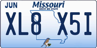 MO license plate XL8X5I