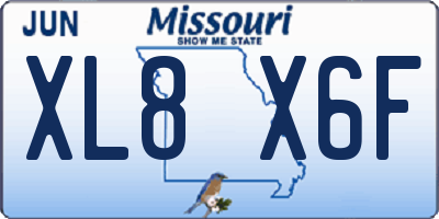 MO license plate XL8X6F