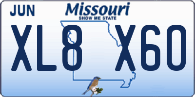 MO license plate XL8X6O