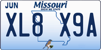 MO license plate XL8X9A