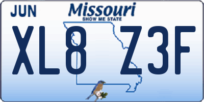 MO license plate XL8Z3F