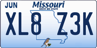 MO license plate XL8Z3K