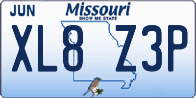 MO license plate XL8Z3P