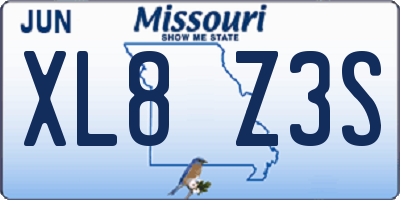MO license plate XL8Z3S