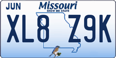MO license plate XL8Z9K
