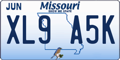 MO license plate XL9A5K