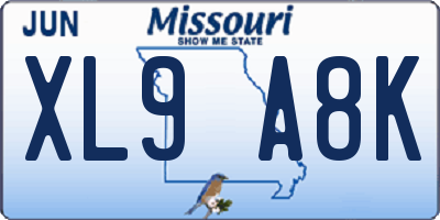 MO license plate XL9A8K