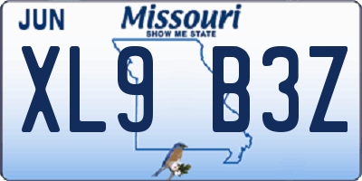 MO license plate XL9B3Z