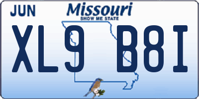 MO license plate XL9B8I