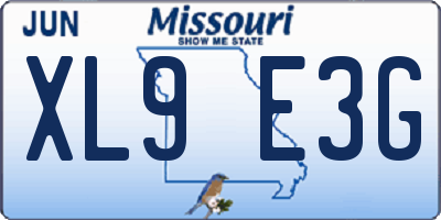 MO license plate XL9E3G