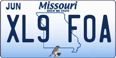 MO license plate XL9F0A