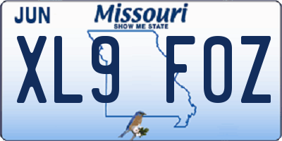 MO license plate XL9F0Z