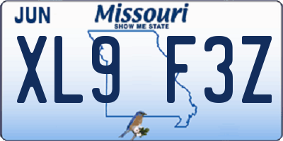 MO license plate XL9F3Z