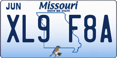 MO license plate XL9F8A