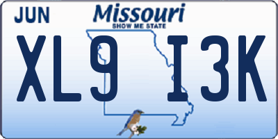 MO license plate XL9I3K