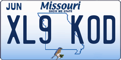 MO license plate XL9K0D