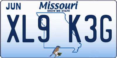 MO license plate XL9K3G