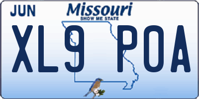 MO license plate XL9P0A
