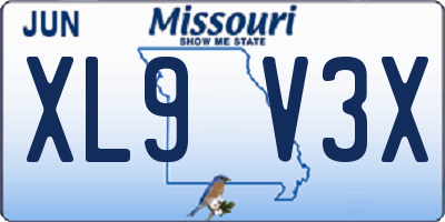 MO license plate XL9V3X