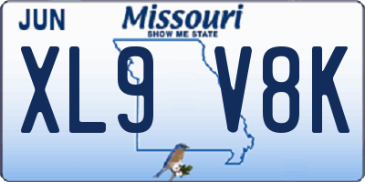 MO license plate XL9V8K