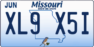 MO license plate XL9X5I