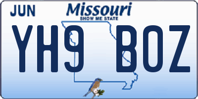 MO license plate YH9B0Z