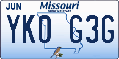 MO license plate YK0G3G
